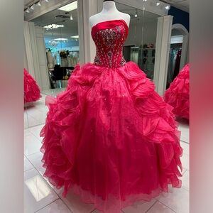 Vibrant Magenta Strapless Quinceañera Dress or Ball Gown